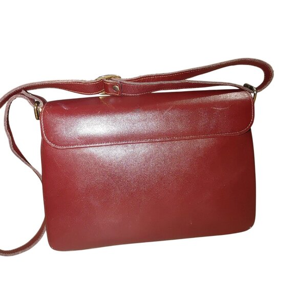 Etra Burgundy Leather Shoulder Bag Vintage Flap Closure Adjustable Strap 3 - Picture 2 of 11
